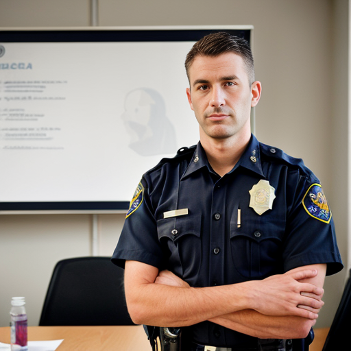A calm, professional law enforcement officer standing slightly apart in a quiet moment of pause, hands resting naturally, posture relaxed but confident. Neutral daytime lighting, soft natural tones, no action or confrontation. The officer’s expression is thoughtful and composed, conveying self-awareness and control. Clean background with subtle depth of field, modern and realistic style. Warm, professional atmosphere suitable for a leadership or training presentation.