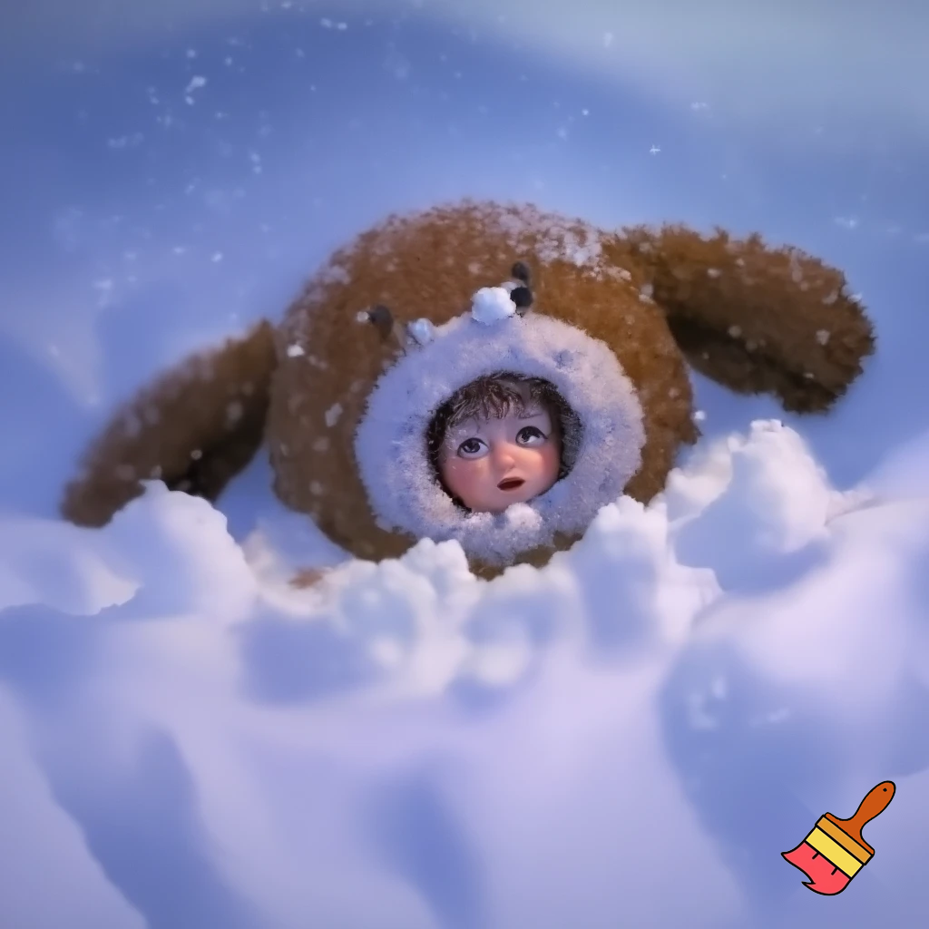 Put a kid inside a dog stuffed animal with the stuffing still inside and he’s getting buried in very, very deep snow