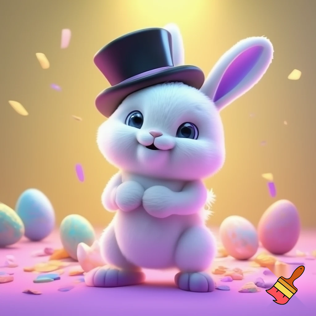 Easter bunny mascot costume top hat white and purple