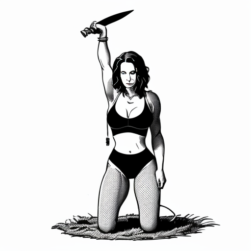 Jennifer Love-Hewitt brown hair naked body barefoot bent down knees hands kneeling on ground like a Doggy Position on ground face away a man holding giant blade around the lower waist saw cuts her lowerwaist back of the biggest cut on waist. her waist severely with a chain saw . Her body’s upper and bottom parts would be wrenched out, and her cut would get deeper until the lower part was fully detached Split in Half blade through around the waist open wider of the waist 