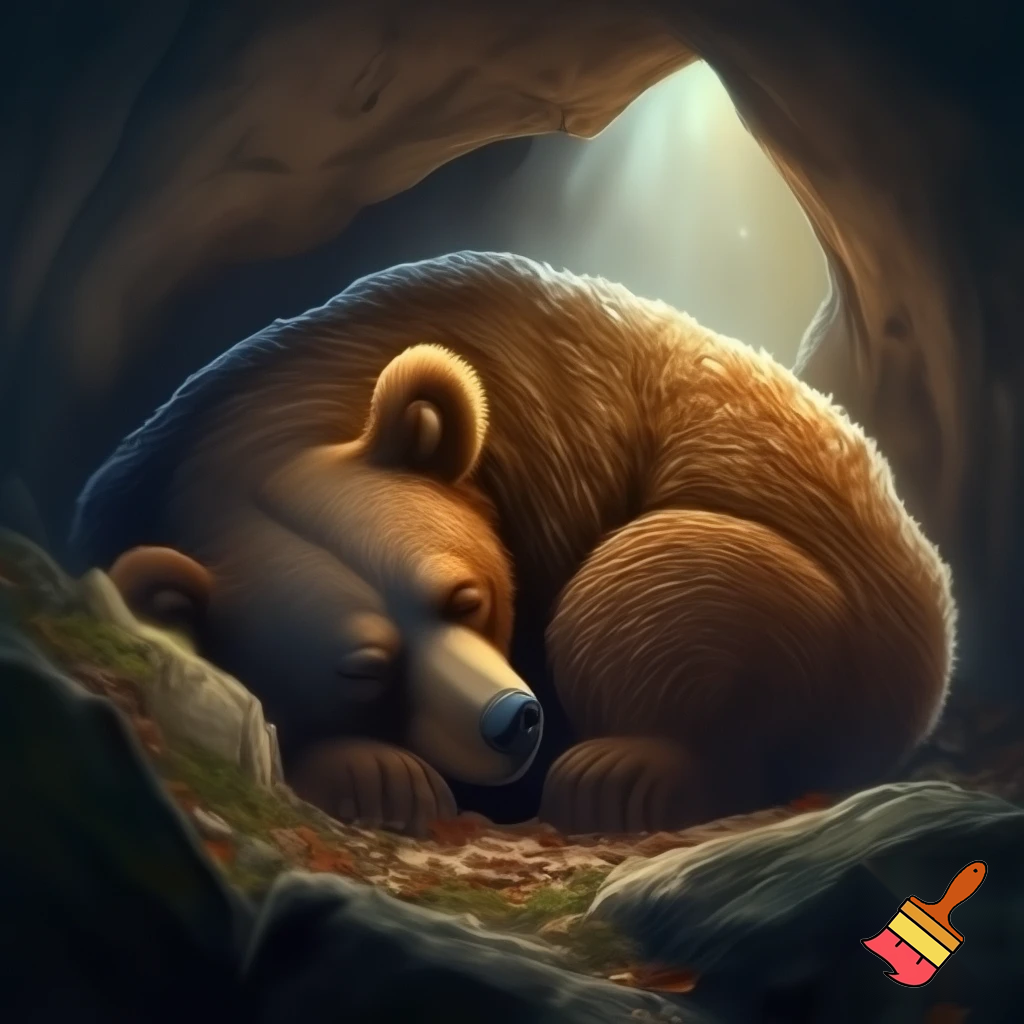 A bear is sleeping in his cave or "habitat" but you have to be carefull, he is not dangerous, but you never know.