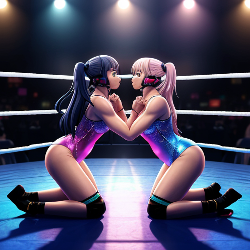 two queens wrestling for the throne in armored leotard 