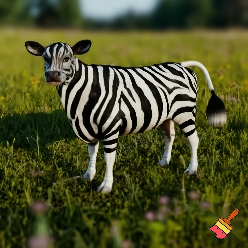 cow with zebra stripes and lion tail