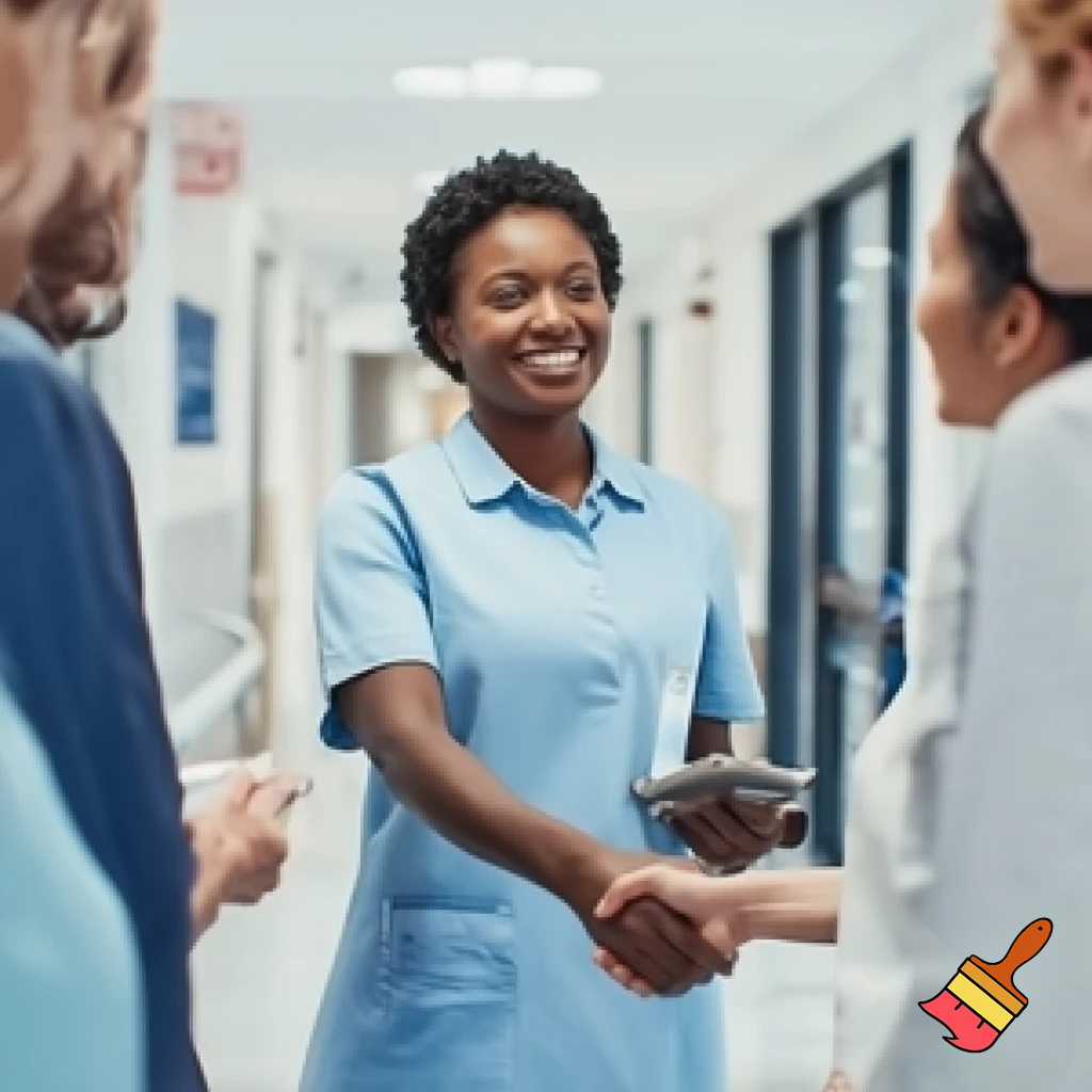 A Nurse introducing herself to her colleagues on her first day. I need a real picture.

