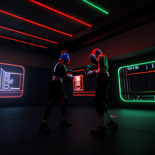 Futuristic AI-powered smart boxing bag, cyberpunk aesthetic, black carbon fiber and kevlar body, glowing 360° holographic LED impact zones, dynamic light pulses reacting to invisible strikes, advanced biomechanical sensor network visible beneath semi-transparent outer layer, floating digital HUD interface projections around the bag, high-tech combat training environment, dark neon gym, blue and red rim lighting, cinematic cyberpunk atmosphere, ultra detailed, hyper realistic, 8k, volumetric lighting, dramatic shadows, concept art, Unreal Engine render
