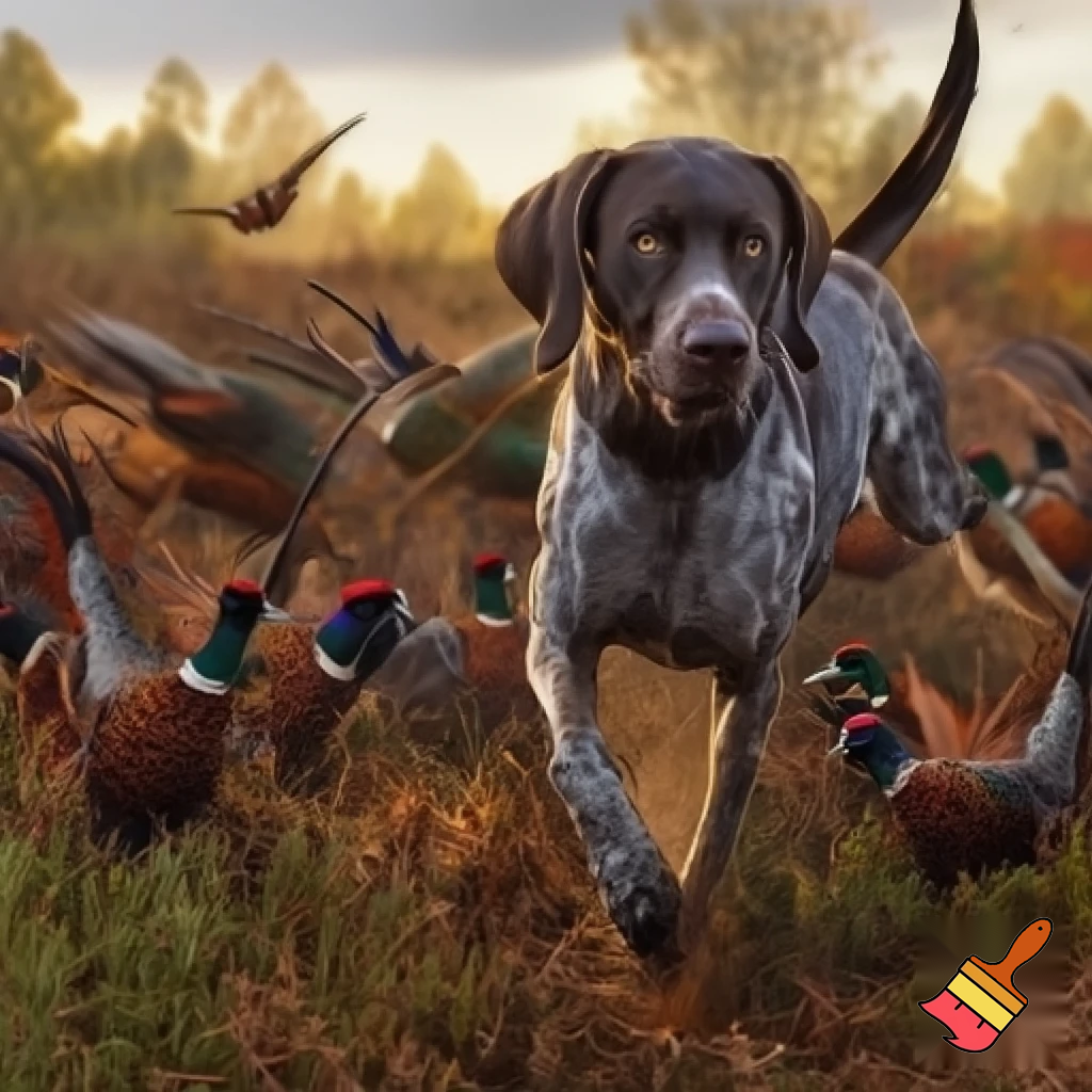 German shorthair pointer flushing pheasants 
