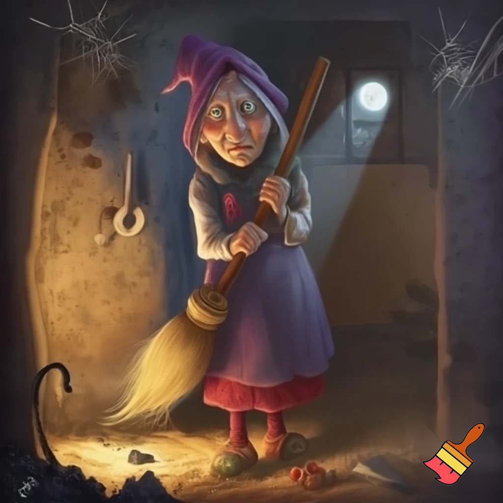 befana with her broom broken in half