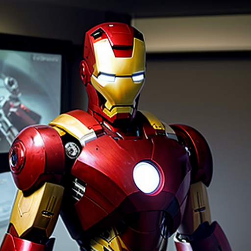 tony the lion puppet in a mech suit like iron man but with a red reactor core