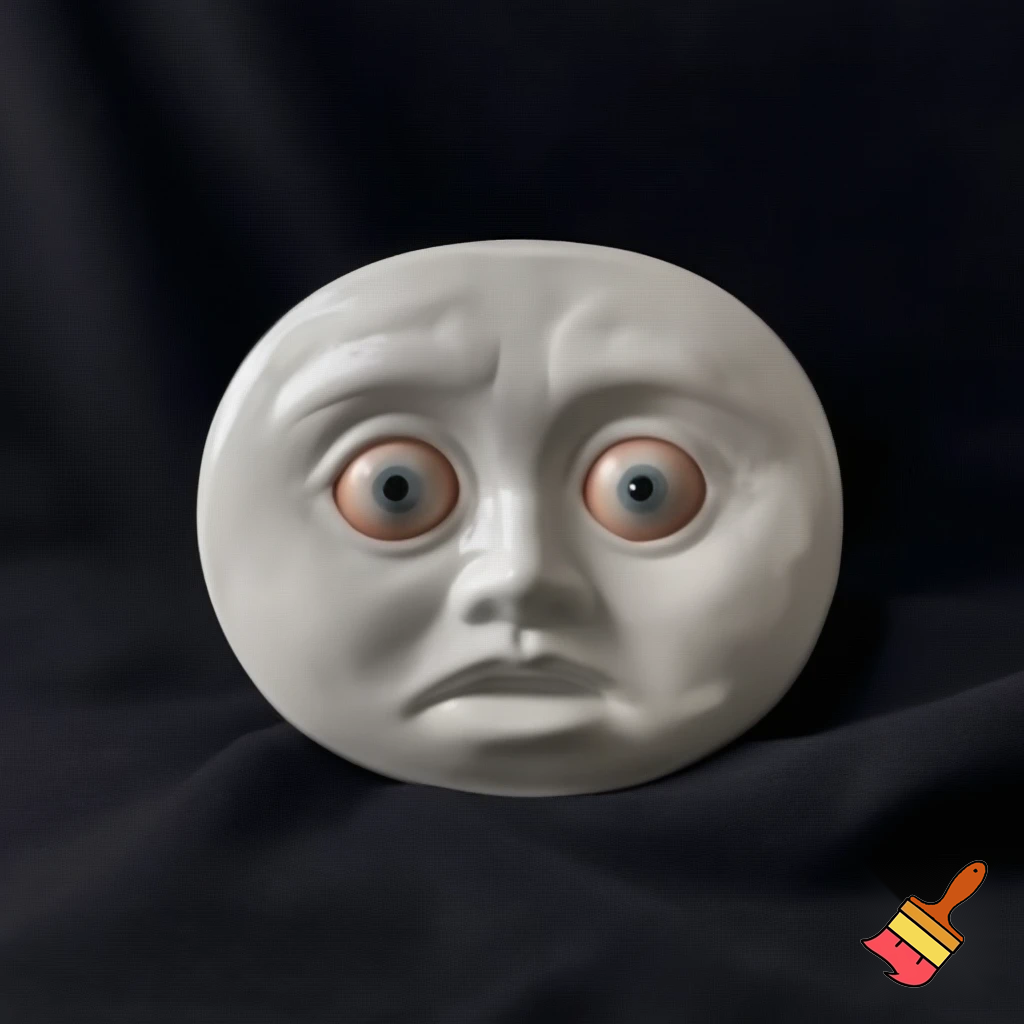 a dish with nothing on it, but with a face that looks like tung tung tung sahur with open eyes with eyeballs