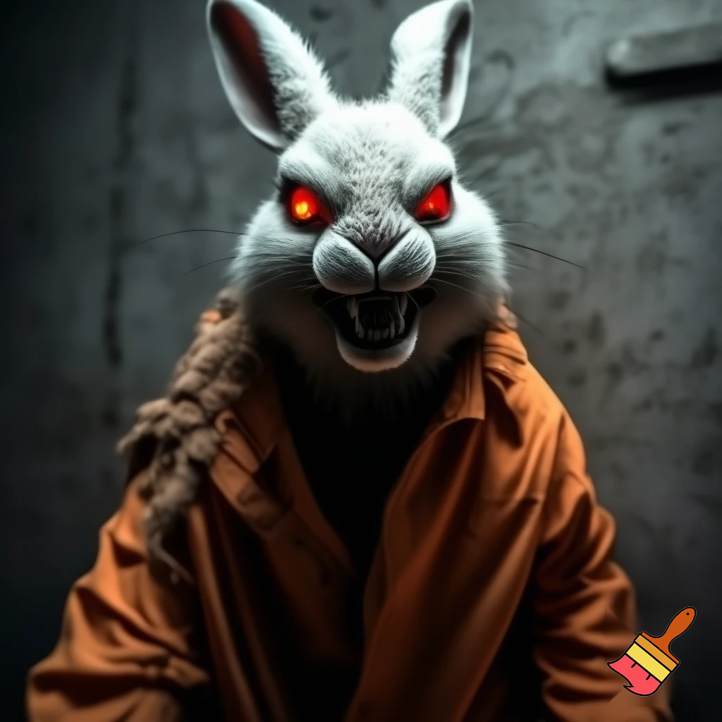 RABBIT WITH RED EYES prison uniform evil