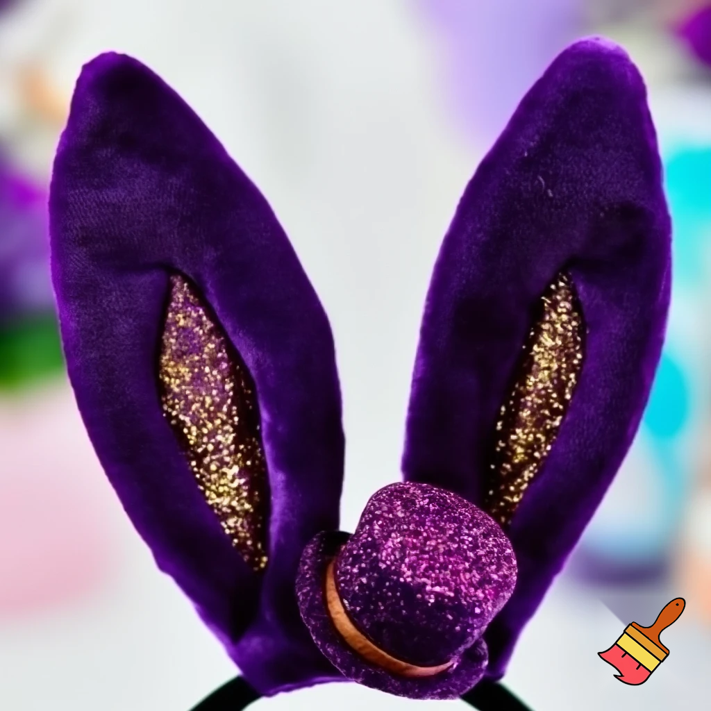 Easter bunny headband, top hat, purple and white with glitter gold purple glitter velvet and delicate top hat headband