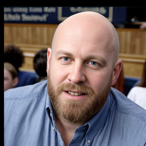 he's the professor and we are all  students at a lecture.bald guy with a beard trading futures ona big flatscreen tv set of 4, room with guns andf guitars aveytwhere and amps - the bald guy is the speaker not the tohers..., 
