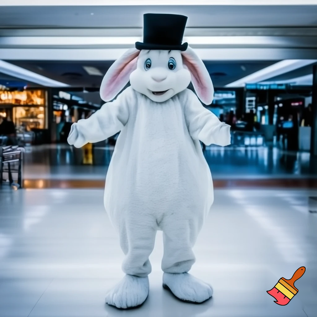 Easter bunny mascot top hat at the shopping centre mascot costume Darrell Lea magic room