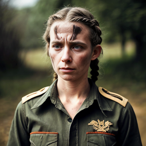 sharp grey eyes hinting at hidden depths, dark loosely braided hair framing face, subtle exhaustion etched features, calloused hands revealing frontline grit, human female, mid-twenties, Survey Corps uniform unassuming but worn, aristocratic bone structure beneath soldierly bearing, guarded posture masking intellect, traces of aristocratic lineage in posture, weary determination in expression, practical dirt-smudged boots, utilitarian gear showing wear, coiled tension in shoulders, observant gaze scanning surroundings, protective stance when near comrades, prematurely weathered skin from exposure, faded scars on knuckles, messy escapee braid