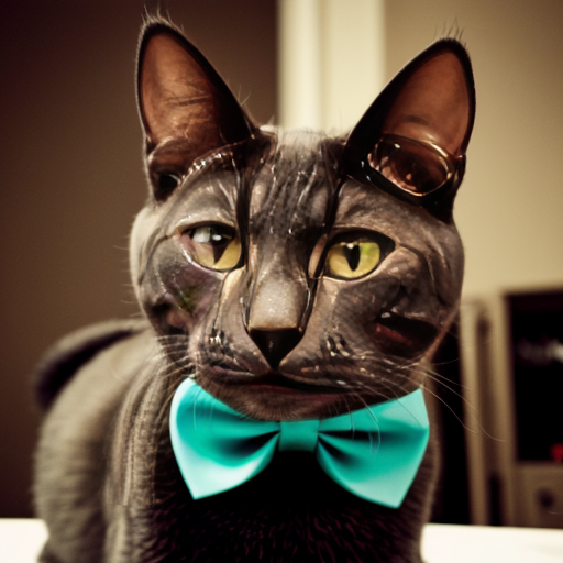 grean cat with a bow