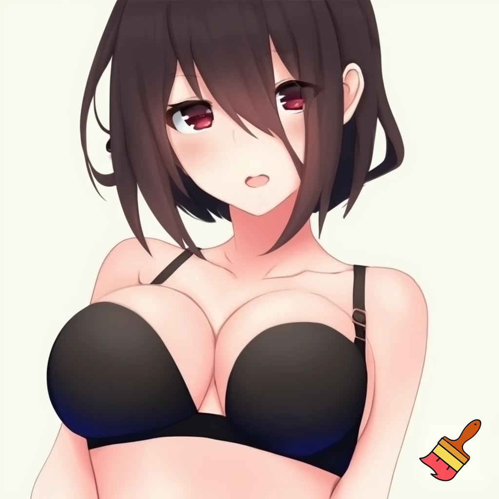  Busty Anime girl in a black bra 