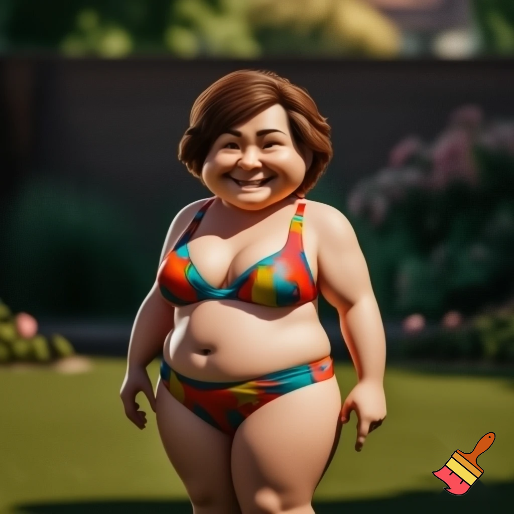 Chubby housewife in a bikini