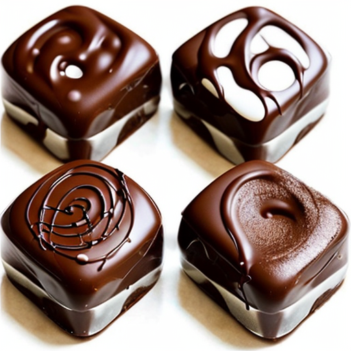 four square-shaped chocolate pieces off of  a chocolate bar