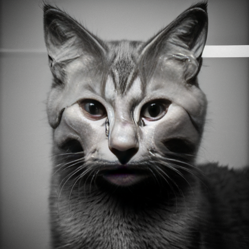 Feral vicious cat sinister evil, mugshot style, prison clothes, staring serious