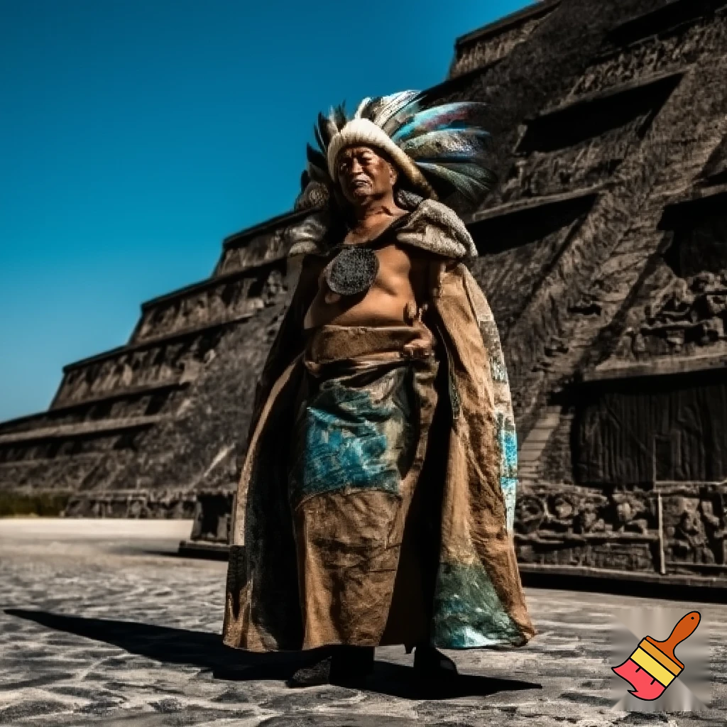 Ancient aztec person in a fisherman costume not fishing