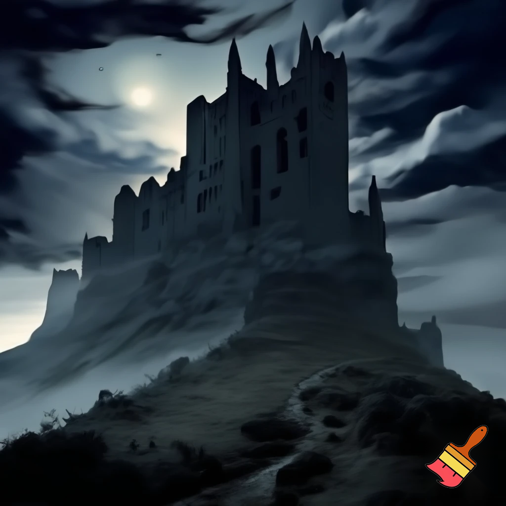 A dark giant castle on a hill