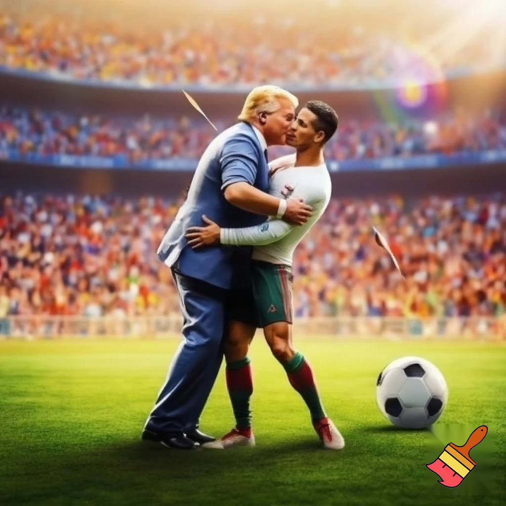pregnant trump with ronaldo. they are on the stadion kissing and playing fotball
