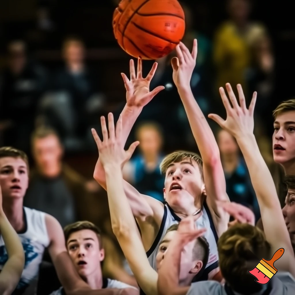 behind white teenage basketball players making a game winning three pointer