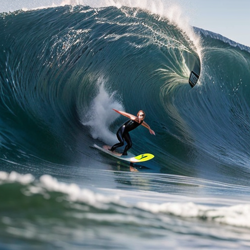 An male and an Female surfer on an single big wave surfing, the water is clear 
