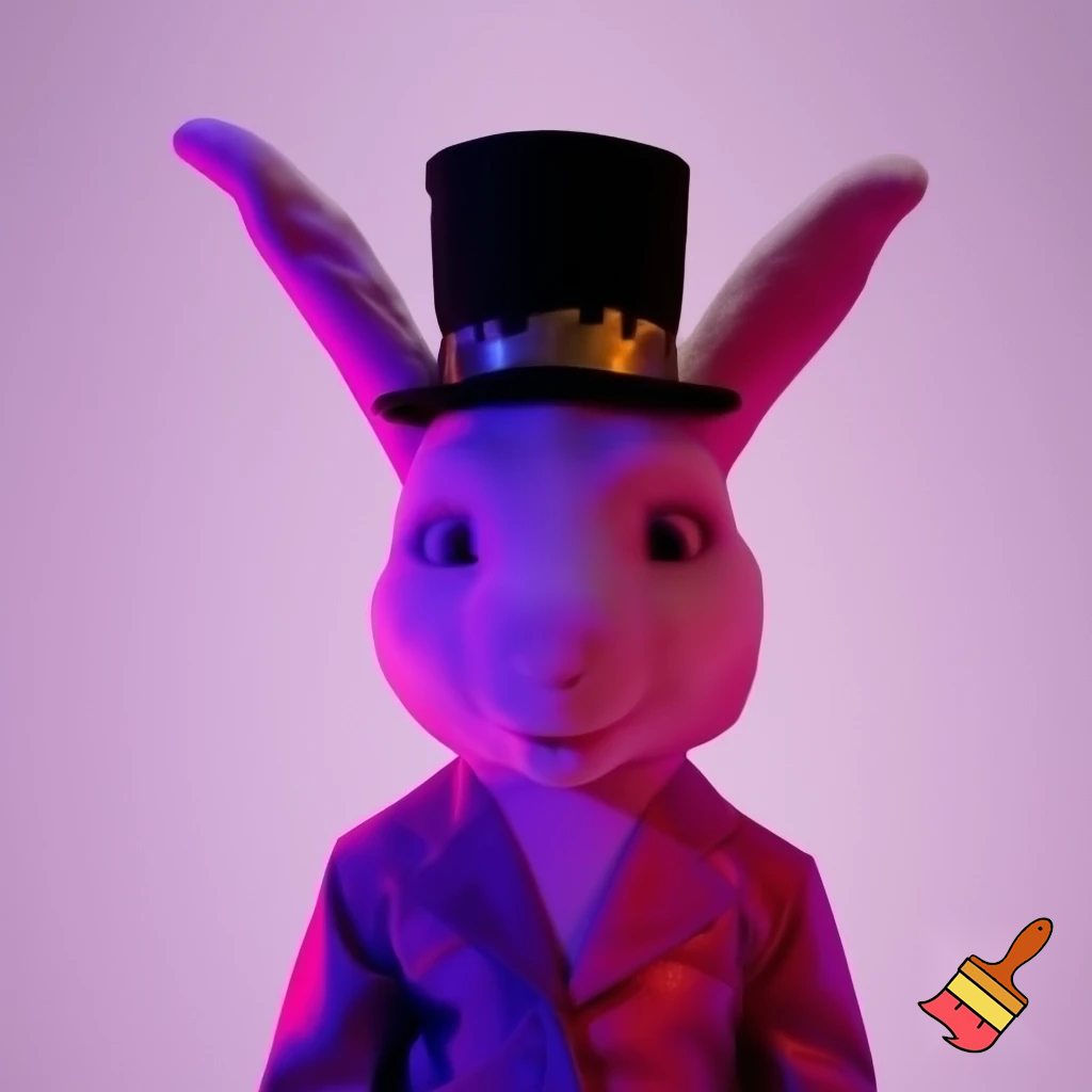 Easter bunny mascot costume top hat a colour face jacket purple and pink pink, purple and pink and gold purple and pink and gold