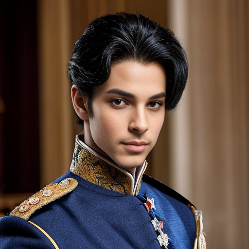 A sexy, handsome, cute, adorable, beautiful prince wearing blue, and has a smooth face, and has beautiful hair 