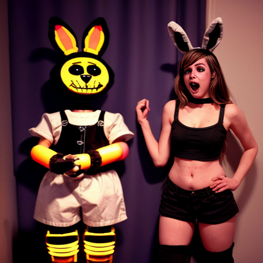 Show me what would happen if a boyfriend and girlfriend (Friday night funkin') were captured by female animatronics fnaf 2 , who then decided to make the boyfriend a girl (change his gender and appearance) and put the girl (boyfriend gender) in a cute, sexy bunny animatronic costume, and the wife girlfriend in a female animatronic cat costume. Both died in agony. How would the spirit of the girl (boyfriend gender) and his wife (girlfriend) react afterward?