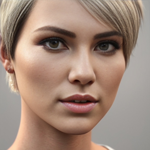 Attractive woman with an ash blonde pixie cut and a slim build 