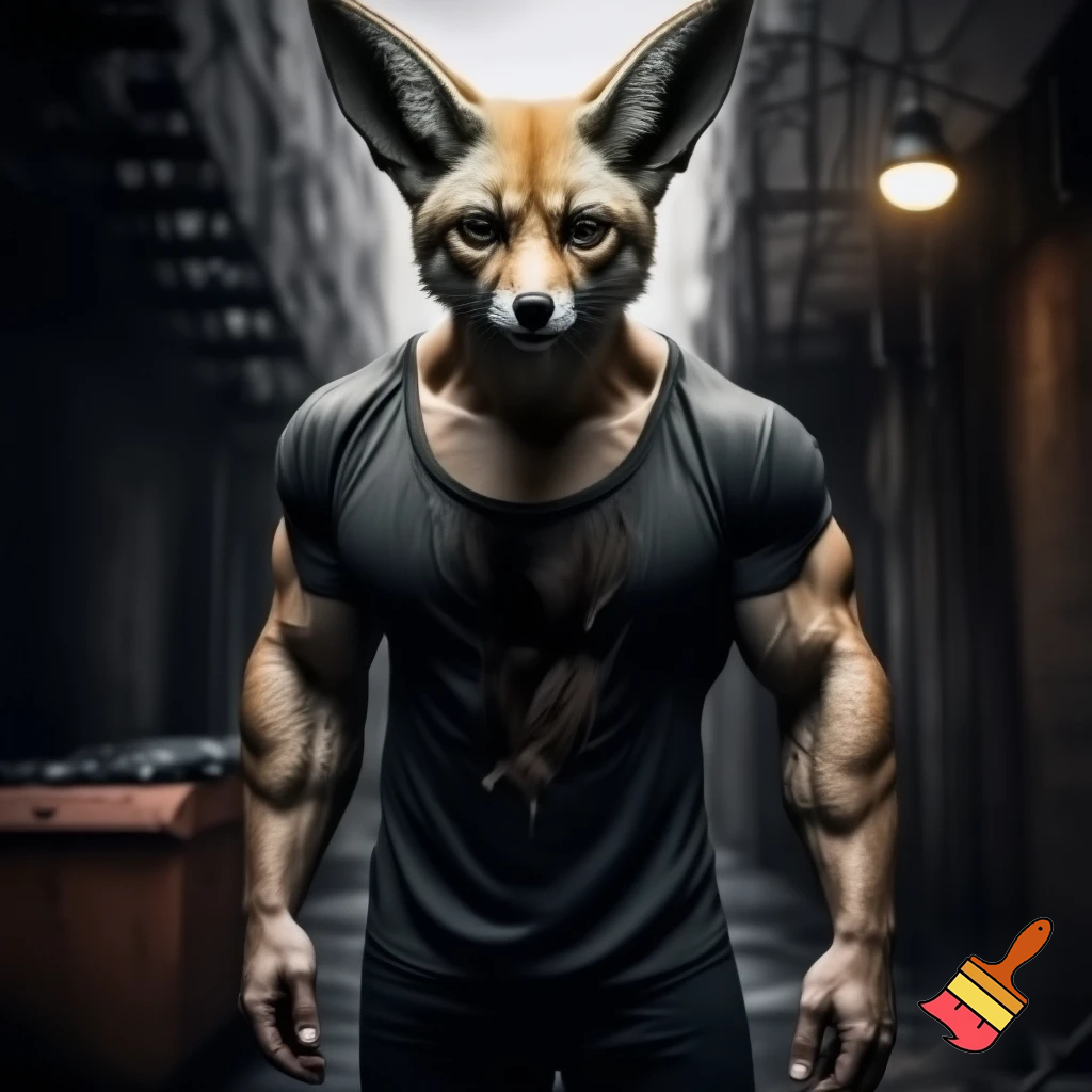 muscular anthropomorphic male fennec fox crying