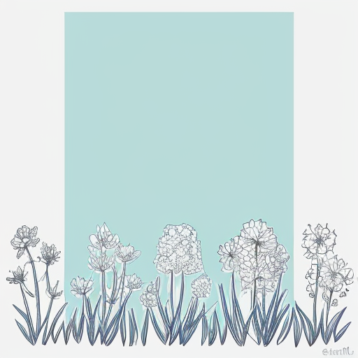 A sketch of multiple wildflowers  in a row. Black and white, simple and hand drawn
