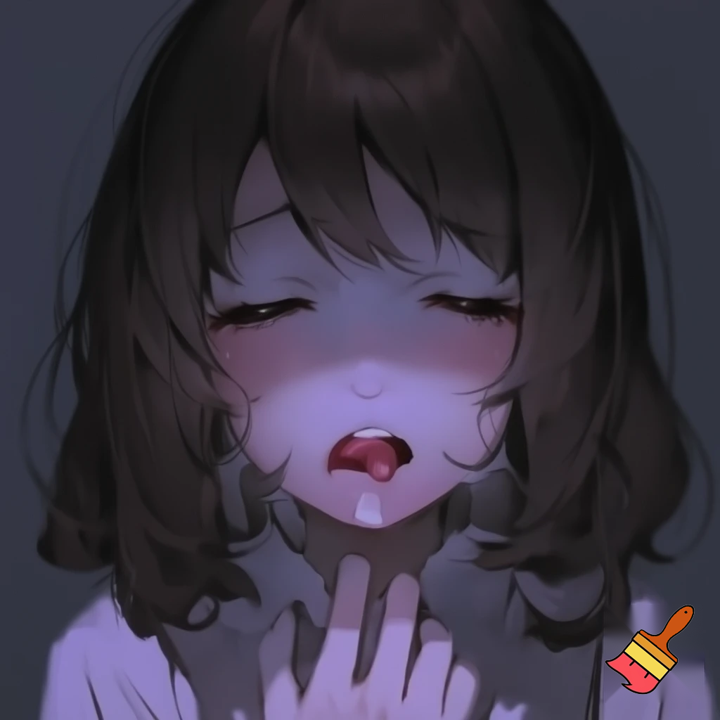 An anime girl licking her own vagina