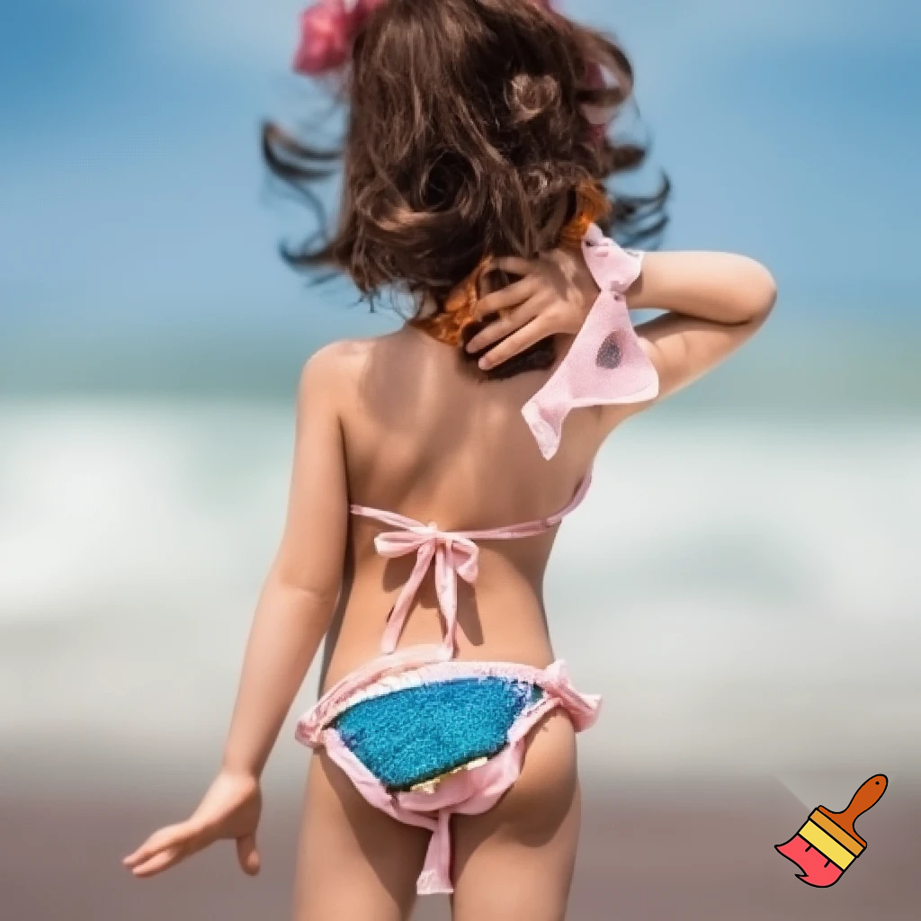 Cute girl in bikini from fac3 towarss camera and body backwards