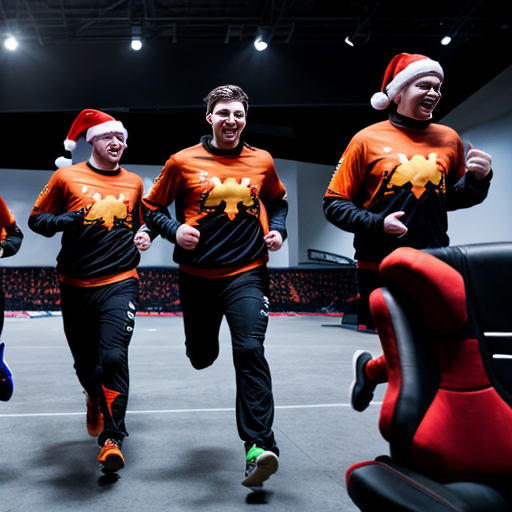 the esports team fnatic running from santa with batman