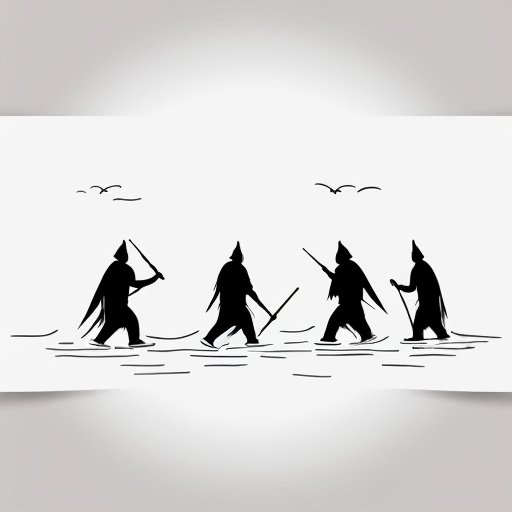 a water colored image of native American tribes hunting.