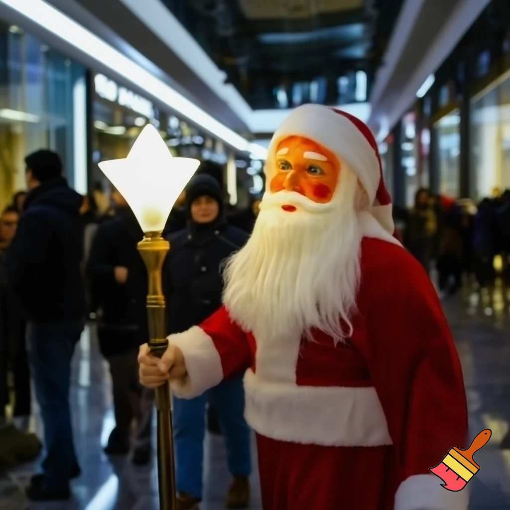 Santa Claus, Russia with a star walking stick real person in the shopping centre