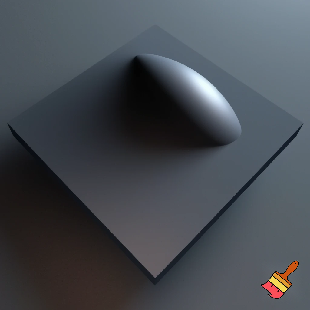 A three-dimensional shape with a flat, plane-like base featuring four distinct corners, and a smooth, obloid dome that stretches upward and outward from all edges of the base, creating a continuous, rounded curvature over the entire shape