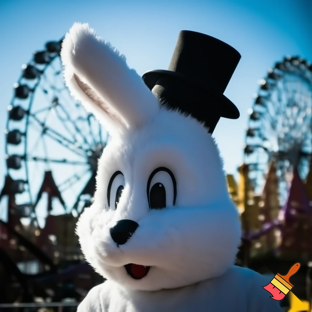  Easter bunny mascot costume top hat photo taken with the Easter open white Sydney Luna Park Sydney Luna Park