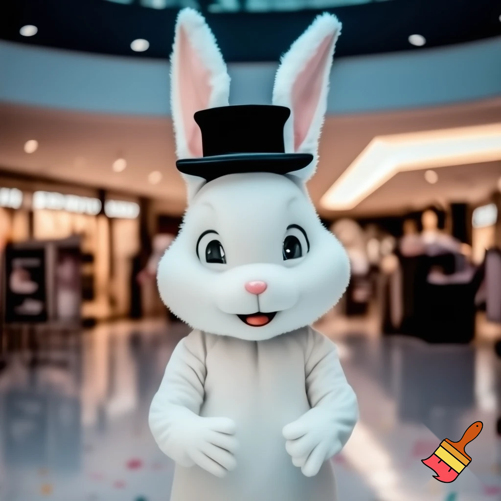 Easter bunny mascot top hat at the shopping centre mascot costume Darrell Lea magic room
