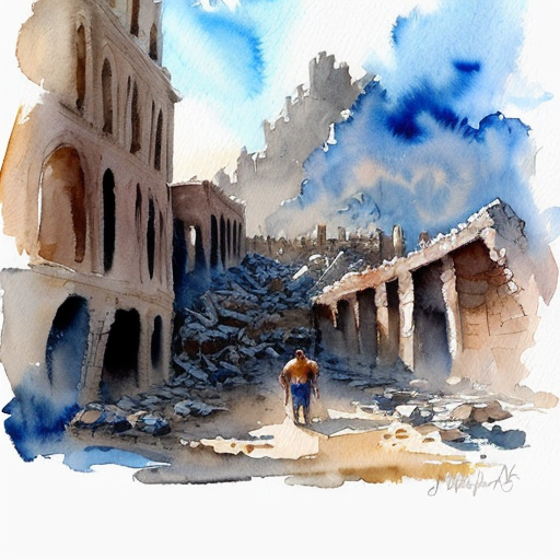 generate a picture from a film of a su[perhero who saves a ruined city