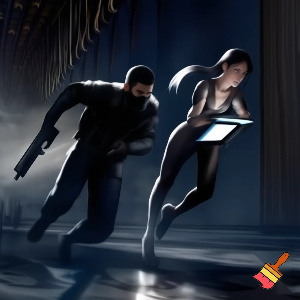 A male and female robbing a bank