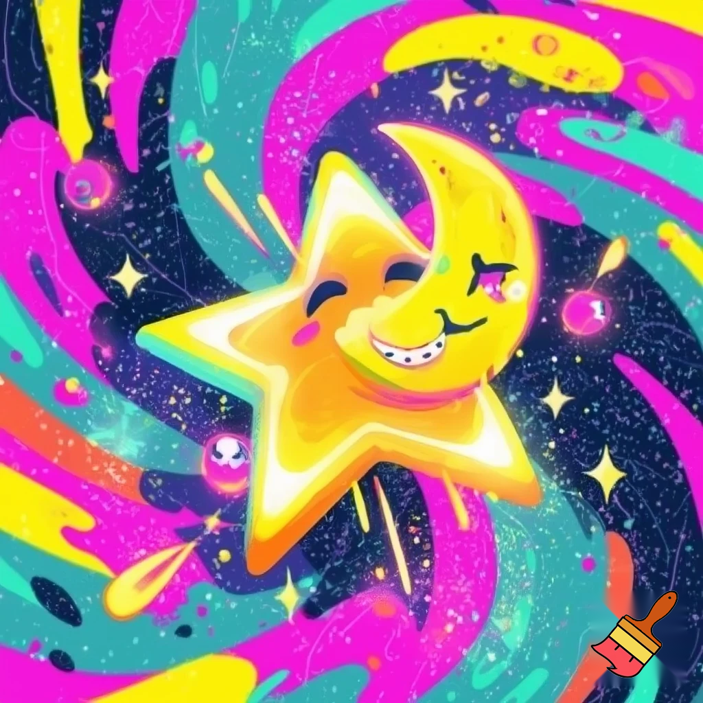 Star and a moon cartoon funky style