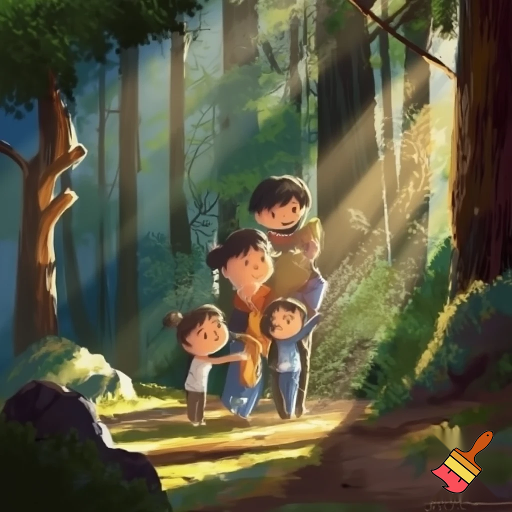 Family of 4 in the woods
