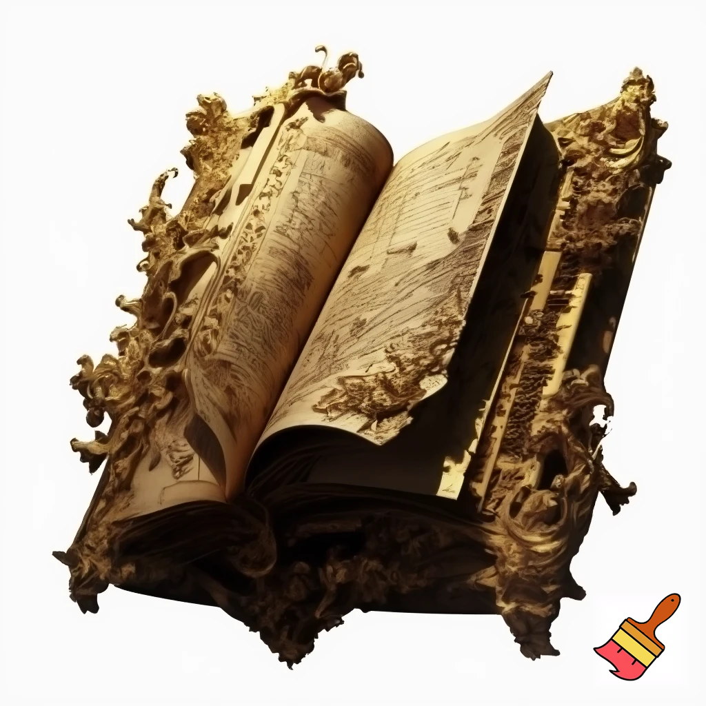 Ich möchte ein Bild von einem geöffneten Buch im Barock Stil ohne Hintergrund, nur das geöffnete Buch