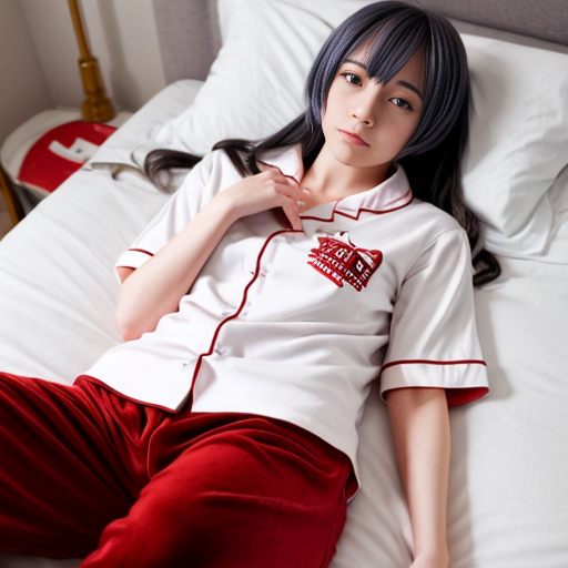 anime girl with red pajamas laying down
with white shirt


