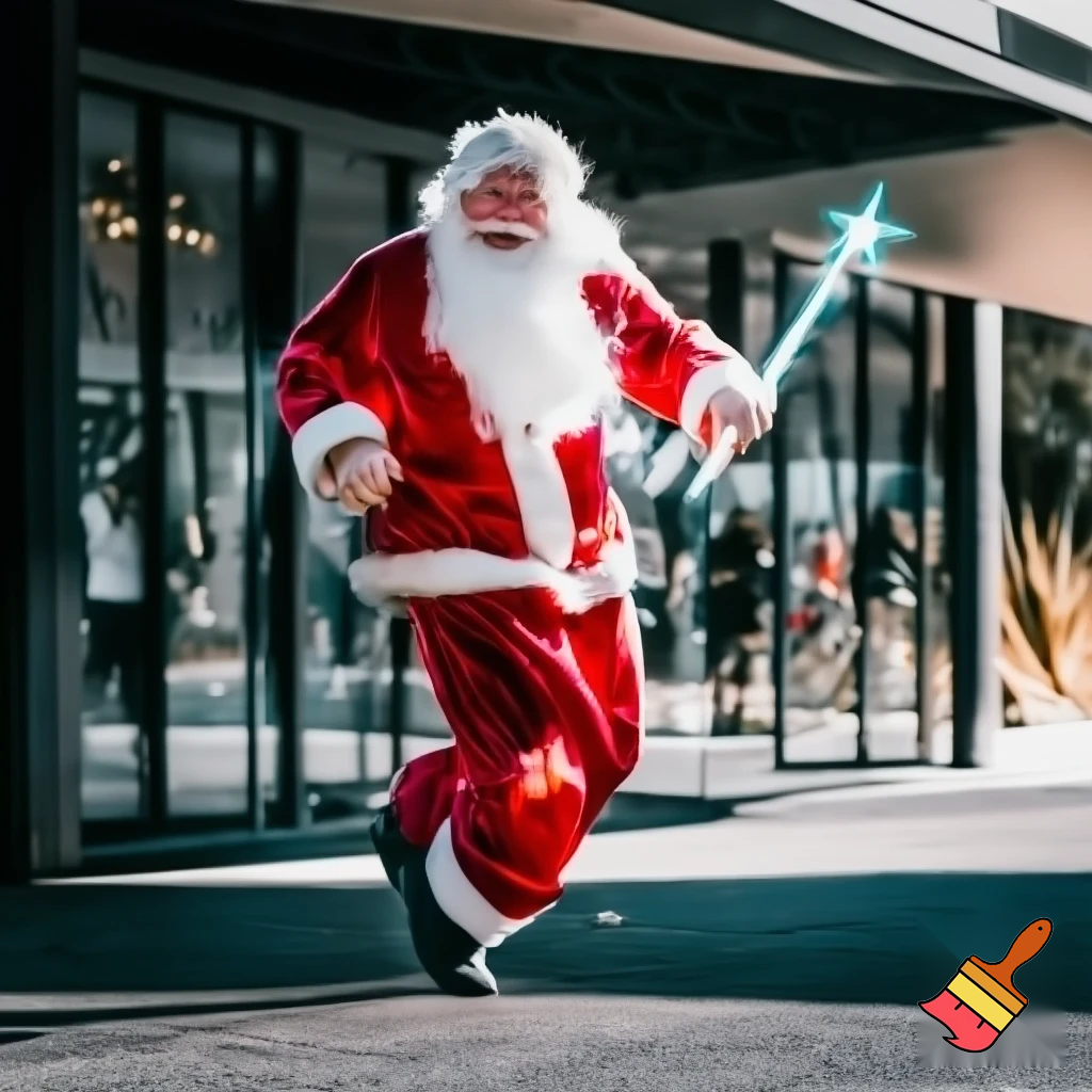 Santa Claus dancing shopping Centre walking Australian magic walking stick walking stick star running outside of the shopping centre