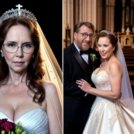 John Goodman y Elizabeth Perkins glasses con corona Flores veil con traje formal elegante boda sensual sexy con holding ramo de flores con altar con iglesia templó católico con foto studio 23
